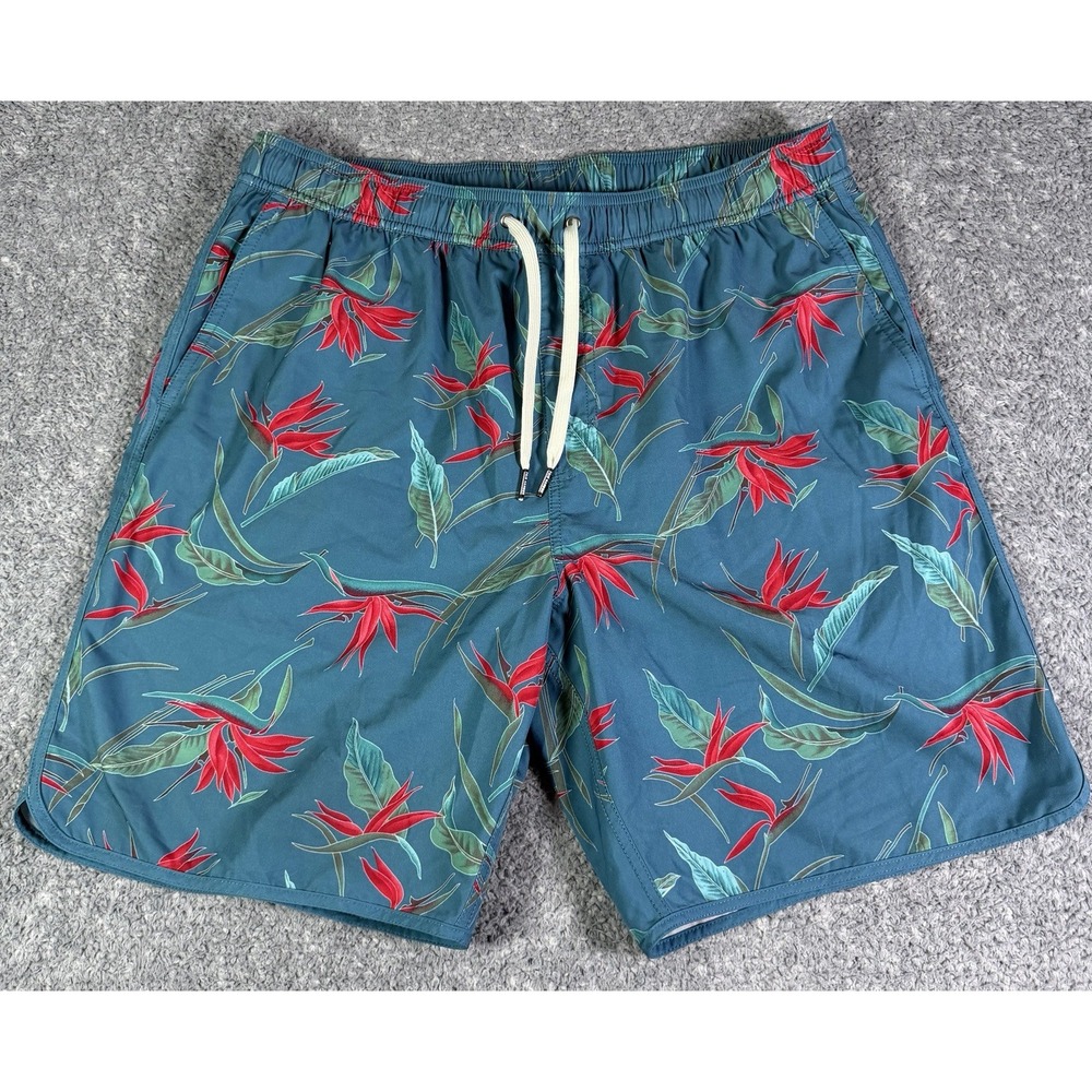 Fair Harbor Swim Trunks Mens XL 8" Lined Blue Birds Of Paradise Shorts Tropical